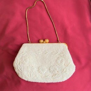 Small White Beaded Evening bag